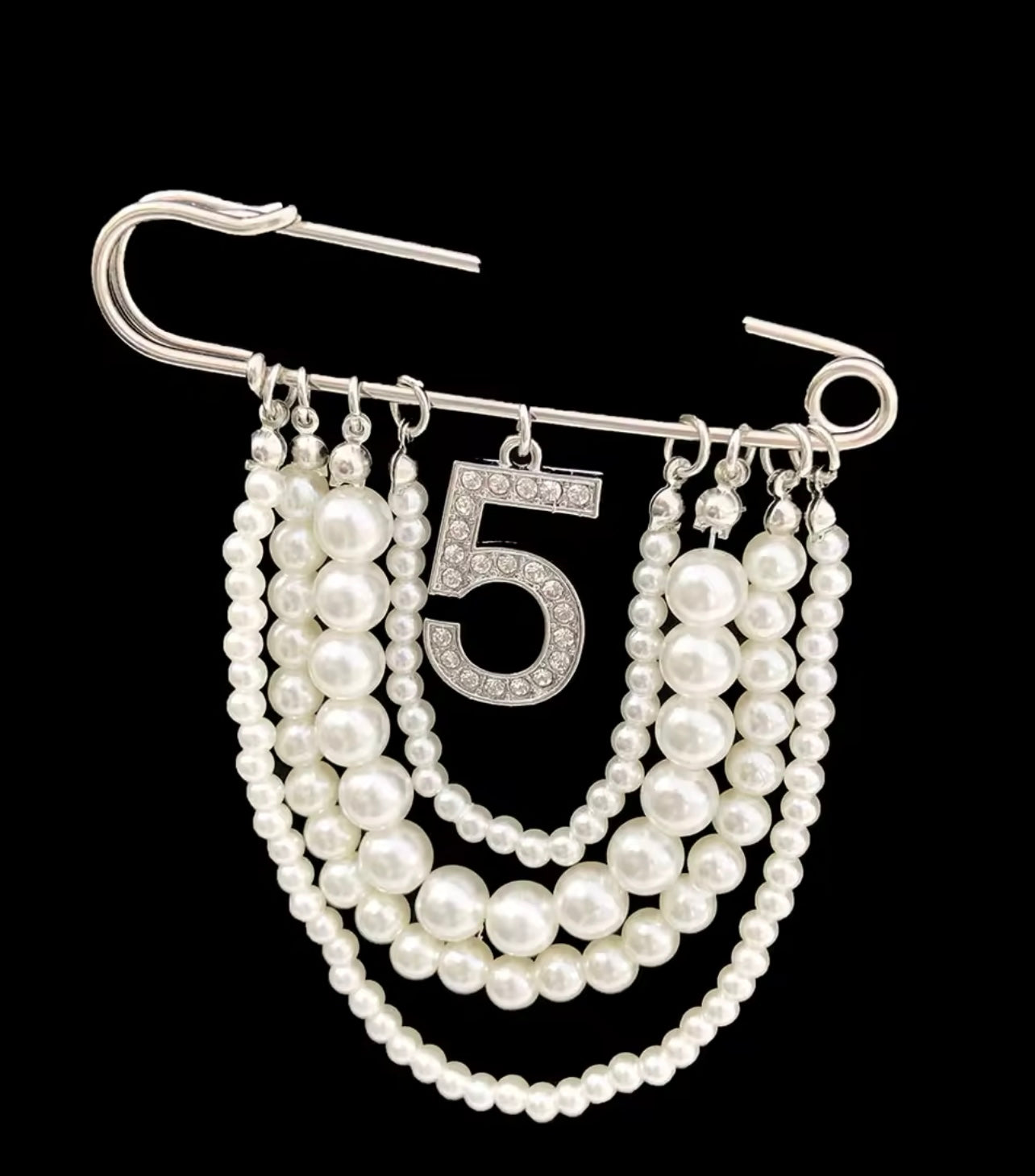 Pearl Number 5 Brooch Pin