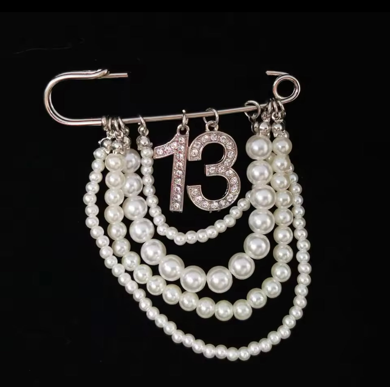 Pearl Number 13 Brooch Pin