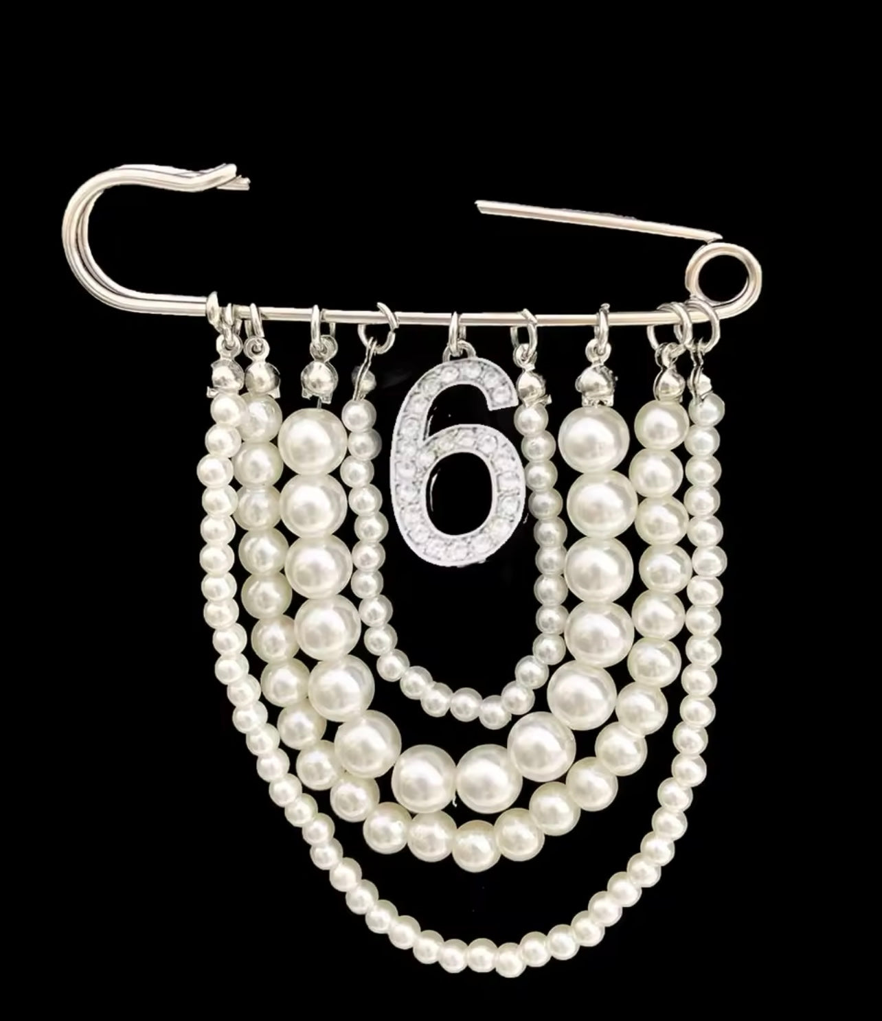 Pearl Number 6 Brooch Pin