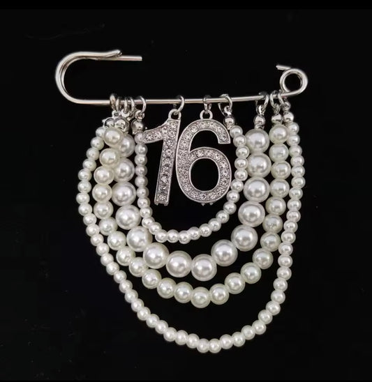 Pearl Number 16 Brooch Pin