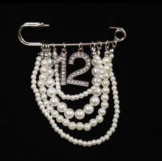 Pearl Number 12 Brooch Pin