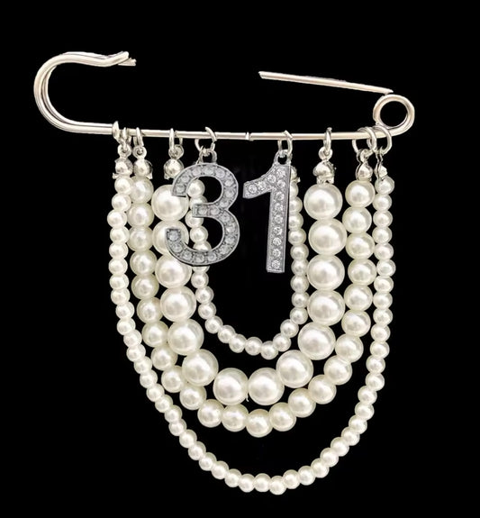 Pearl Number 31 Brooch Pin