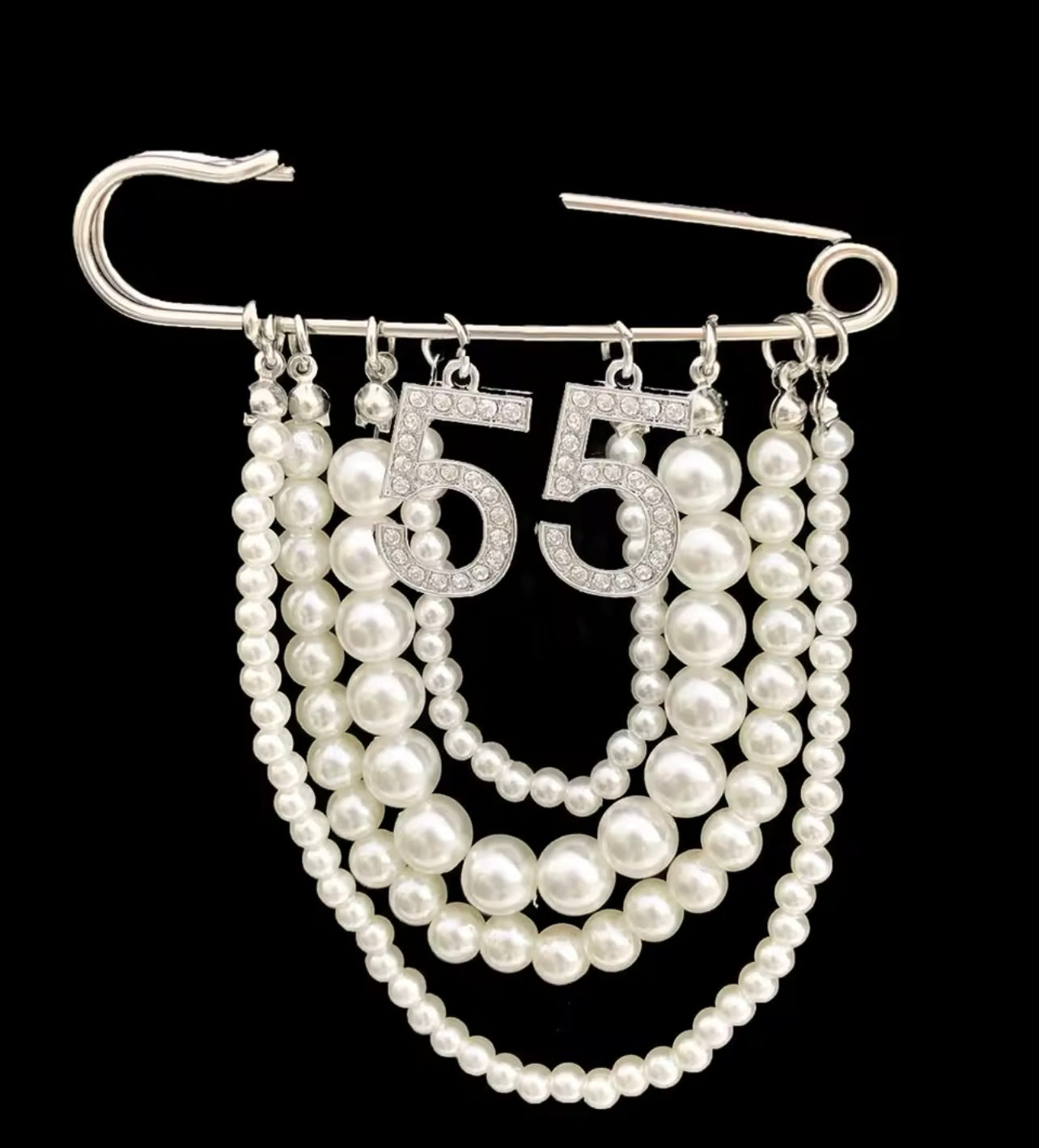 Pearl Number 55 Brooch Pin