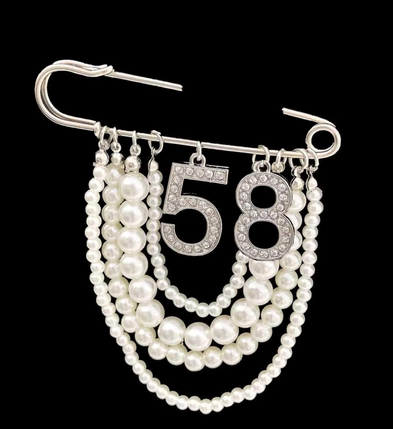 Pearl Number 58 Brooch Pin