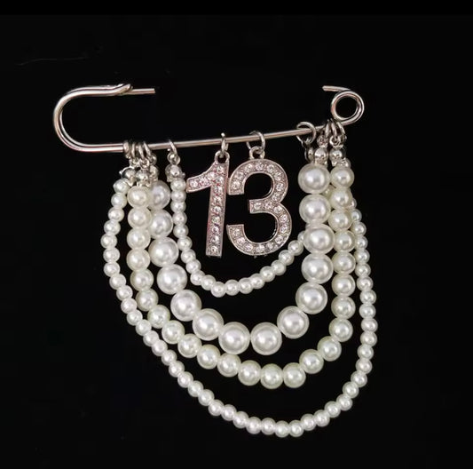 Pearl Number 13 Brooch Pin