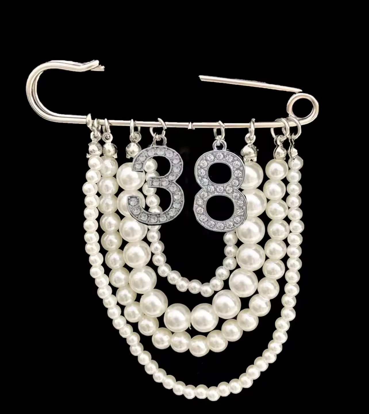 Pearl Number 38 Brooch Pin