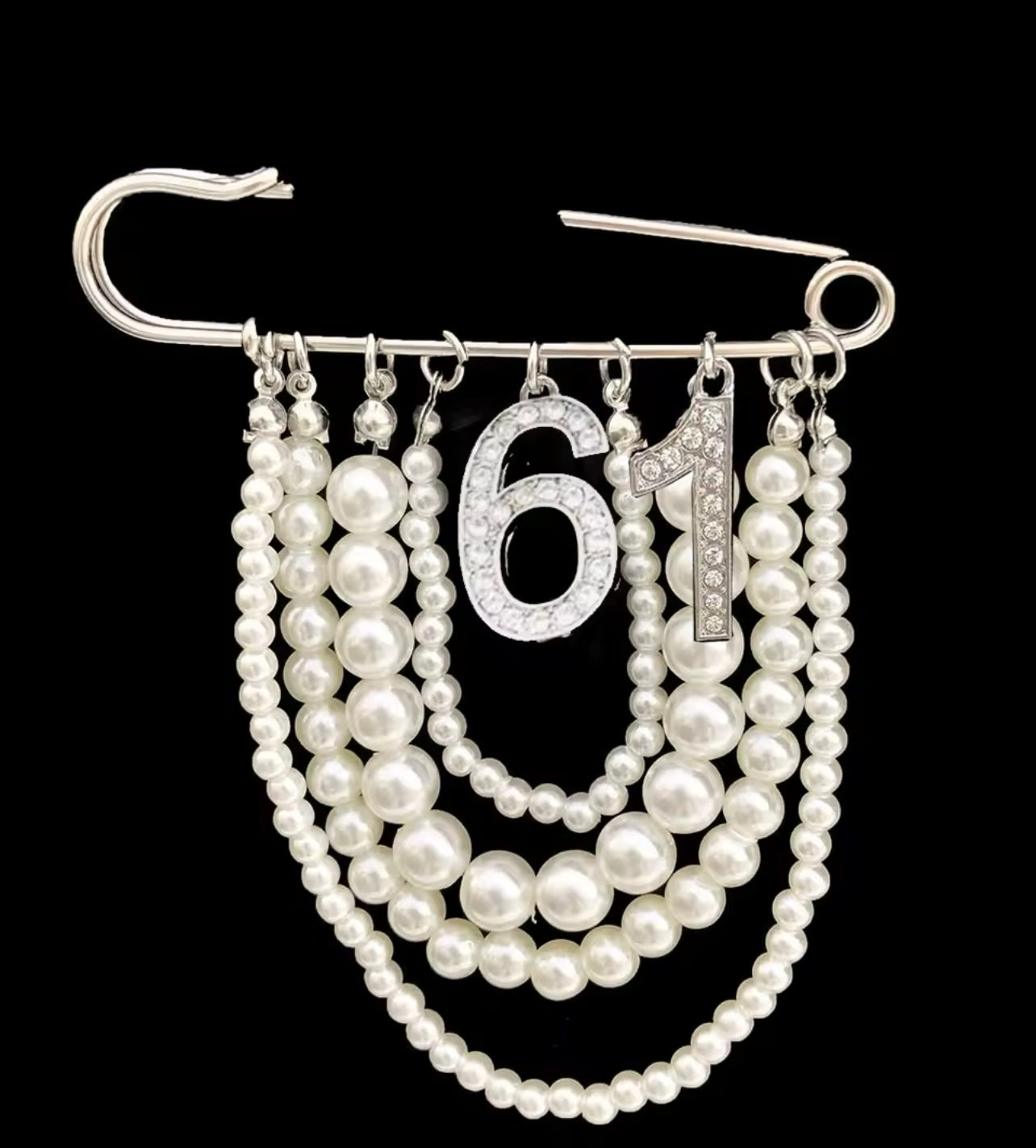Pearl Number 61 Brooch Pin