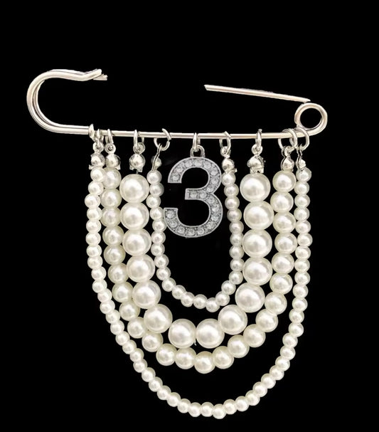 Pearl Number 3 Brooch Pin