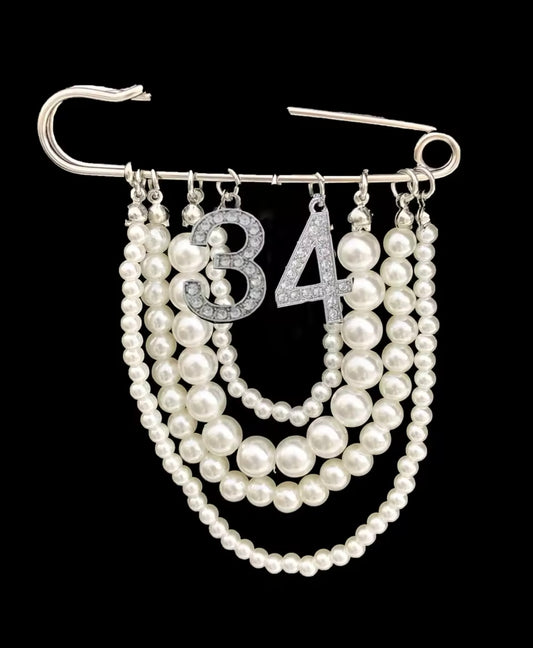 Pearl Number 34 Brooch Pin