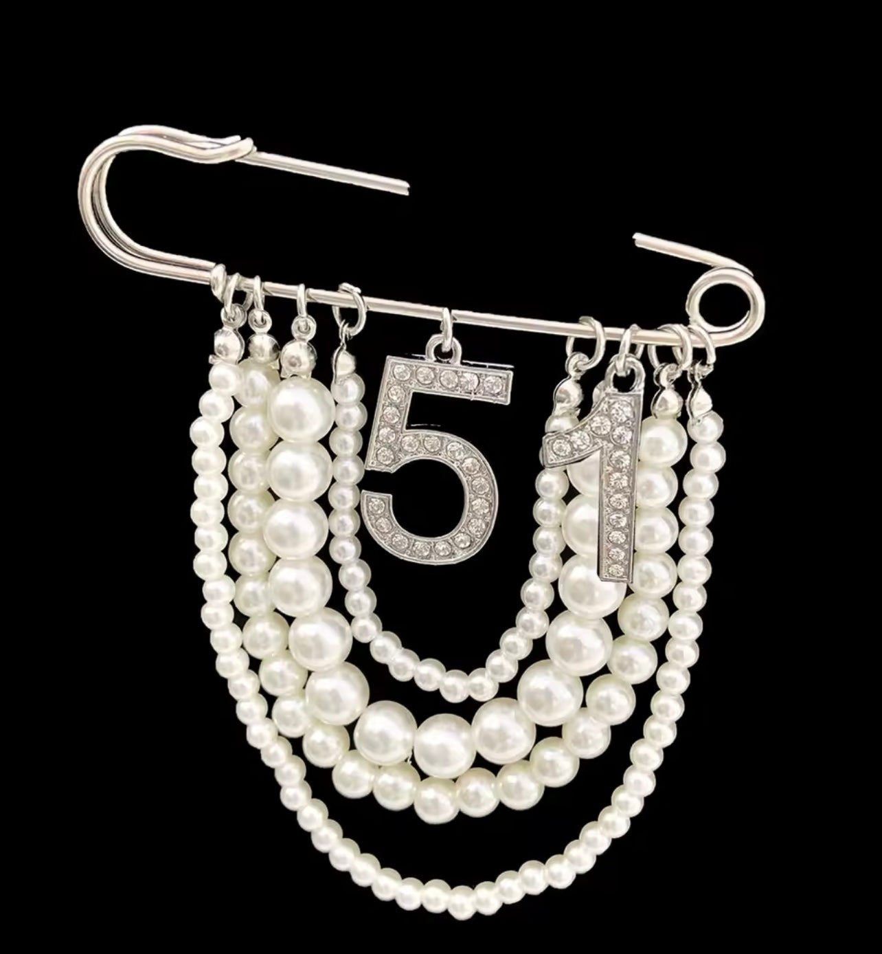 Pearl Number 51 Brooch Pin