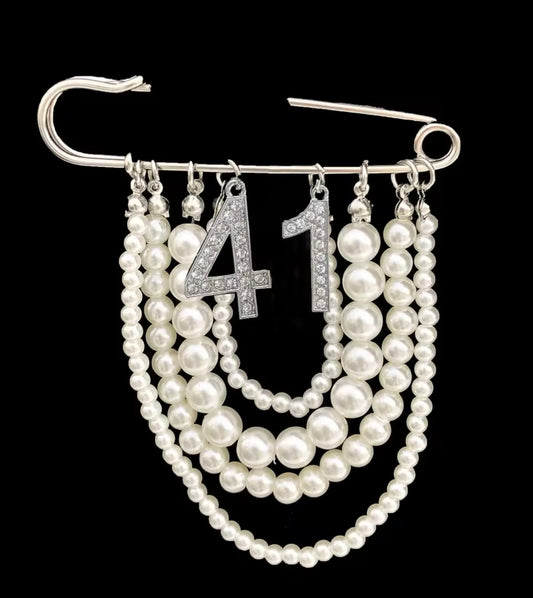 Pearl Number 41 Brooch Pin
