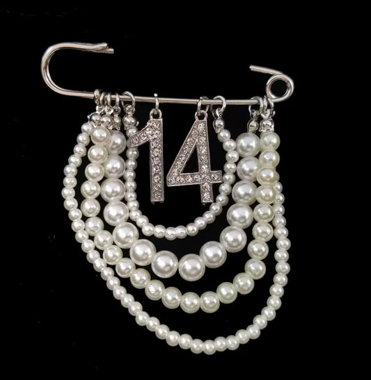 Pearl Number 14 Brooch Pin