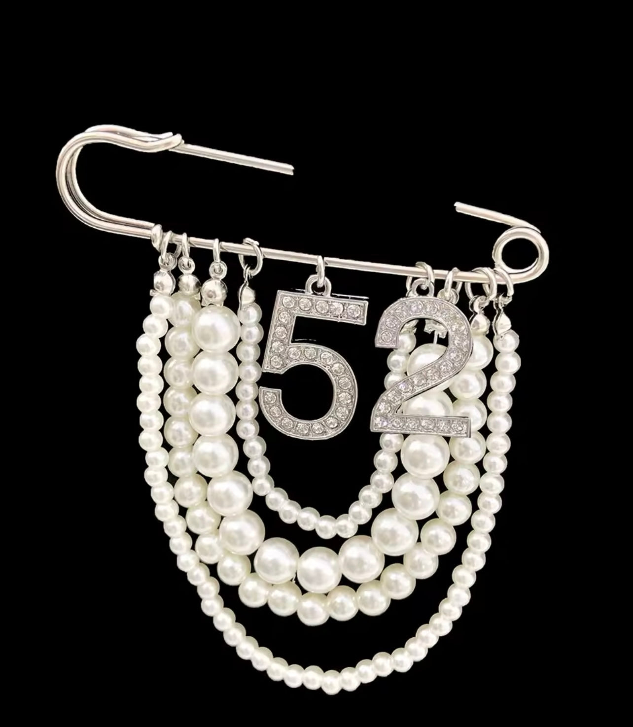 Pearl Number 52 Brooch Pin