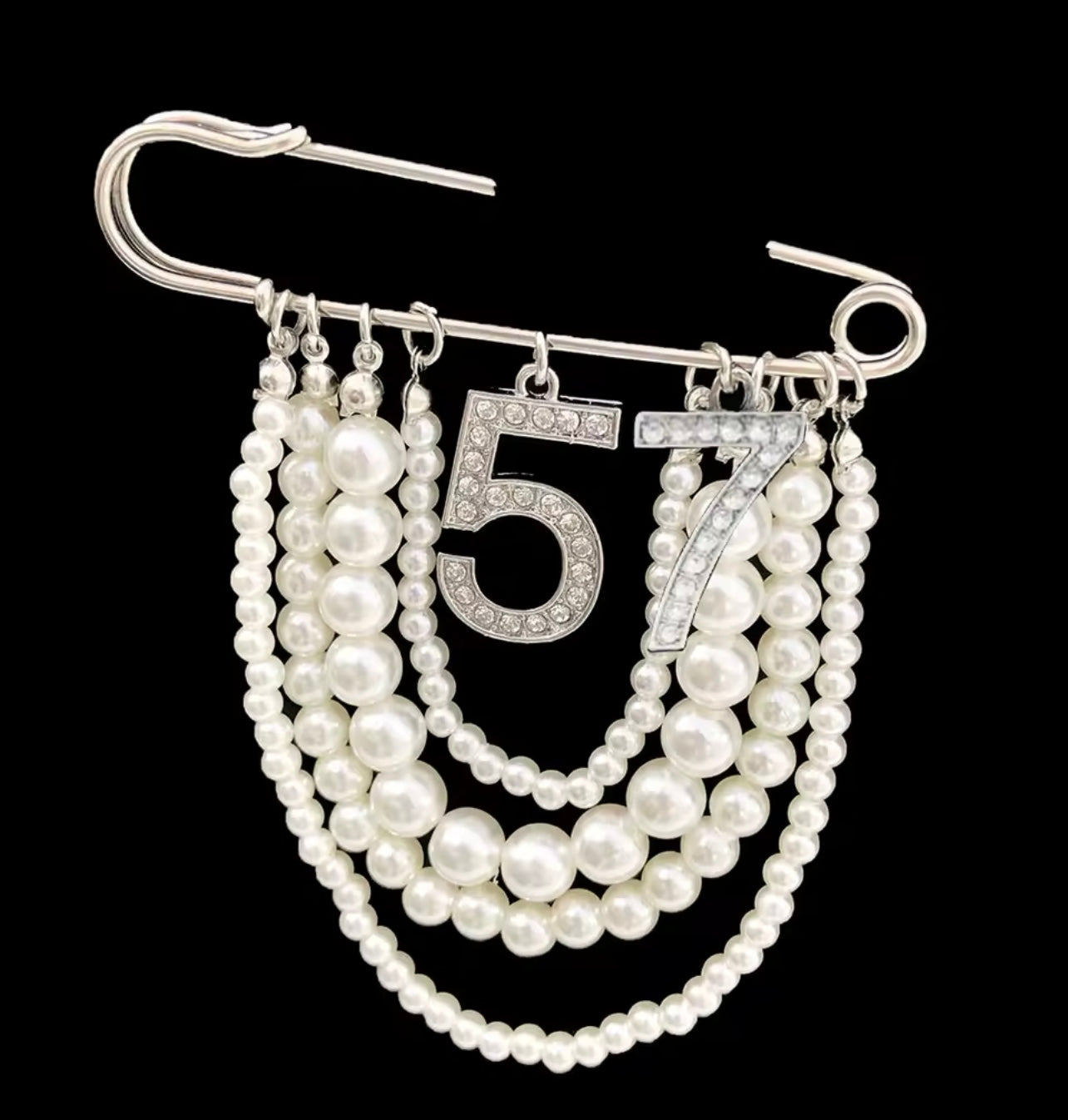 Pearl Number 57 Brooch Pin