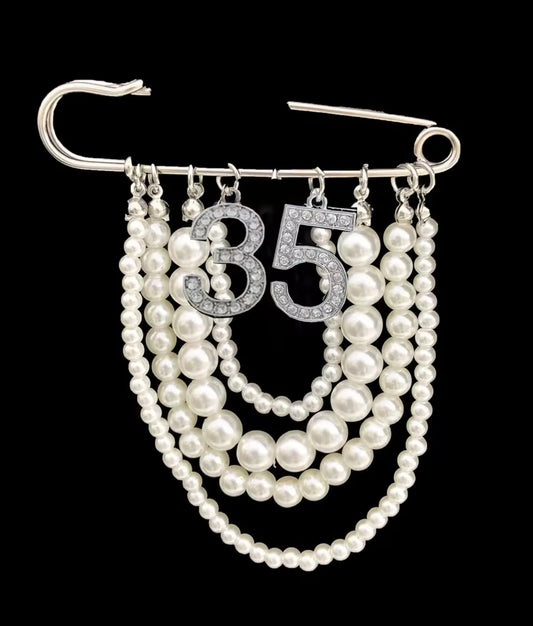 Pearl Number 35 Brooch Pin