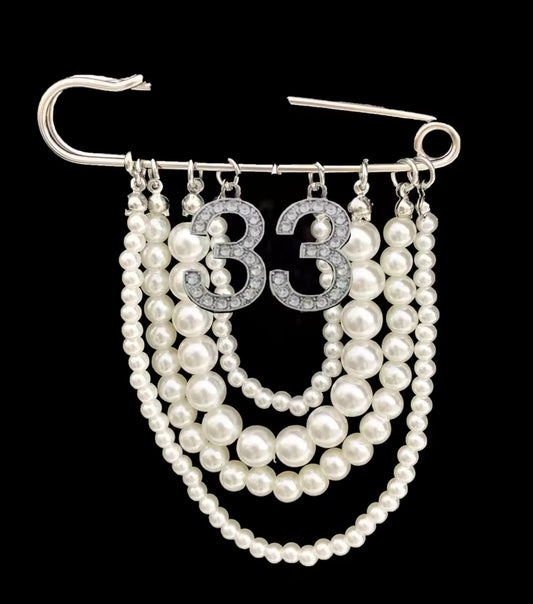 Pearl Number 33 Brooch Pin