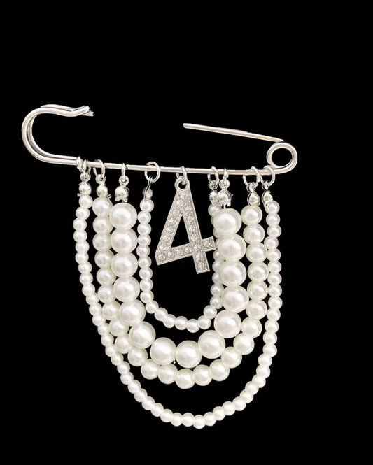 Pearl Number 4 Brooch Pin