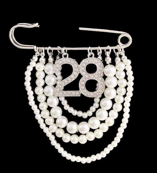 Pearl Number 28 Brooch Pin