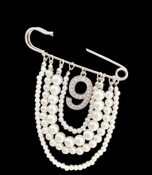 Pearl Number 9 Brooch Pin