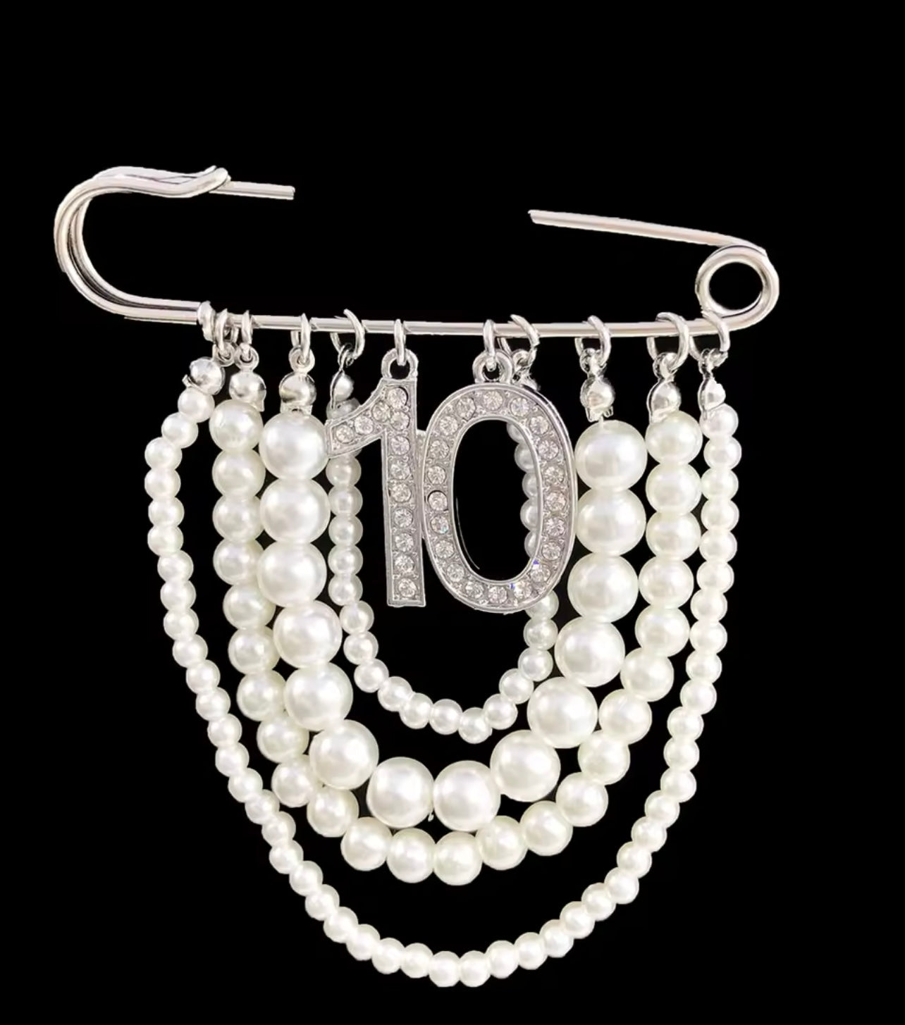 Pearl Number 10 Brooch Pin
