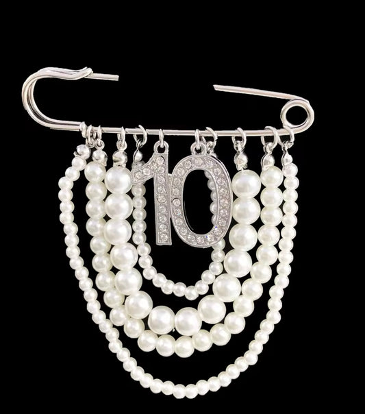 Pearl Number 10 Brooch Pin