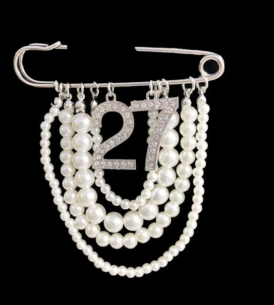 Pearl Number 27 Brooch Pin