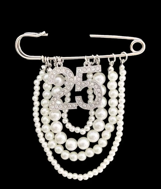 Pearl Number 25 Brooch Pin