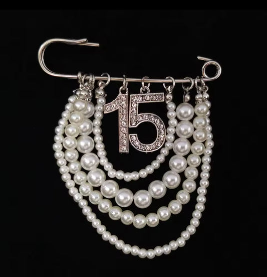 Pearl Number 15 Brooch Pin