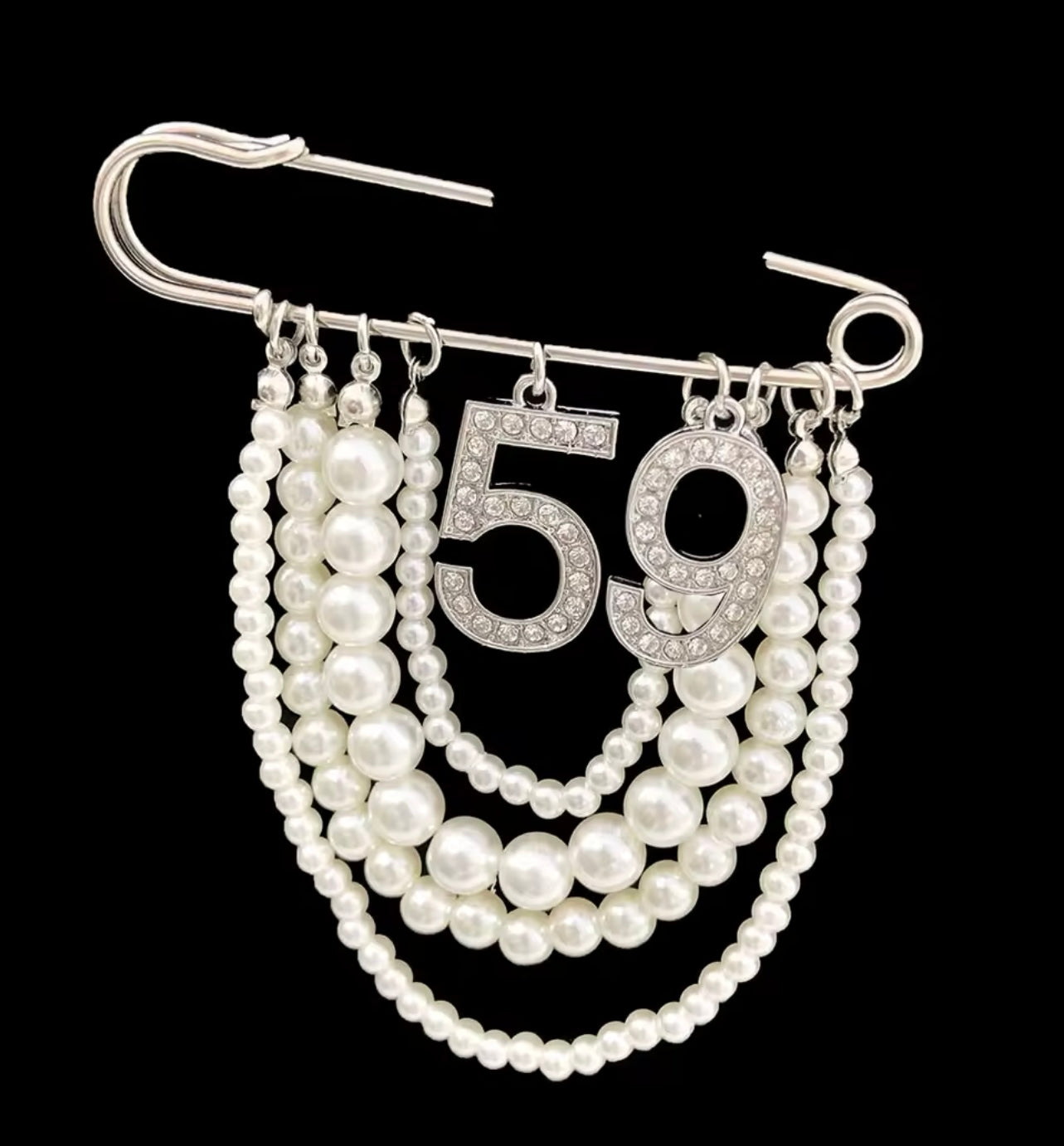 Pearl Number 59 Brooch Pin